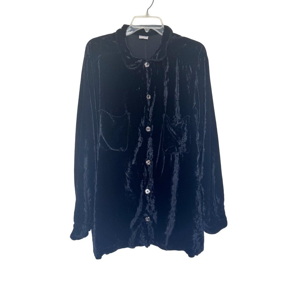 CP Shades Womens Black Velvet Button-Up Shirt With Pockets Size L Witchy
